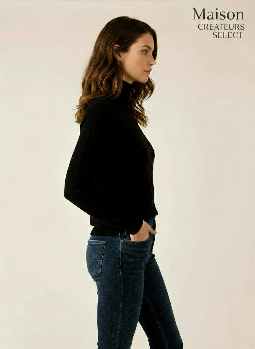 Pull col roulé en maille cachemire et laine: Noir / Taille unique