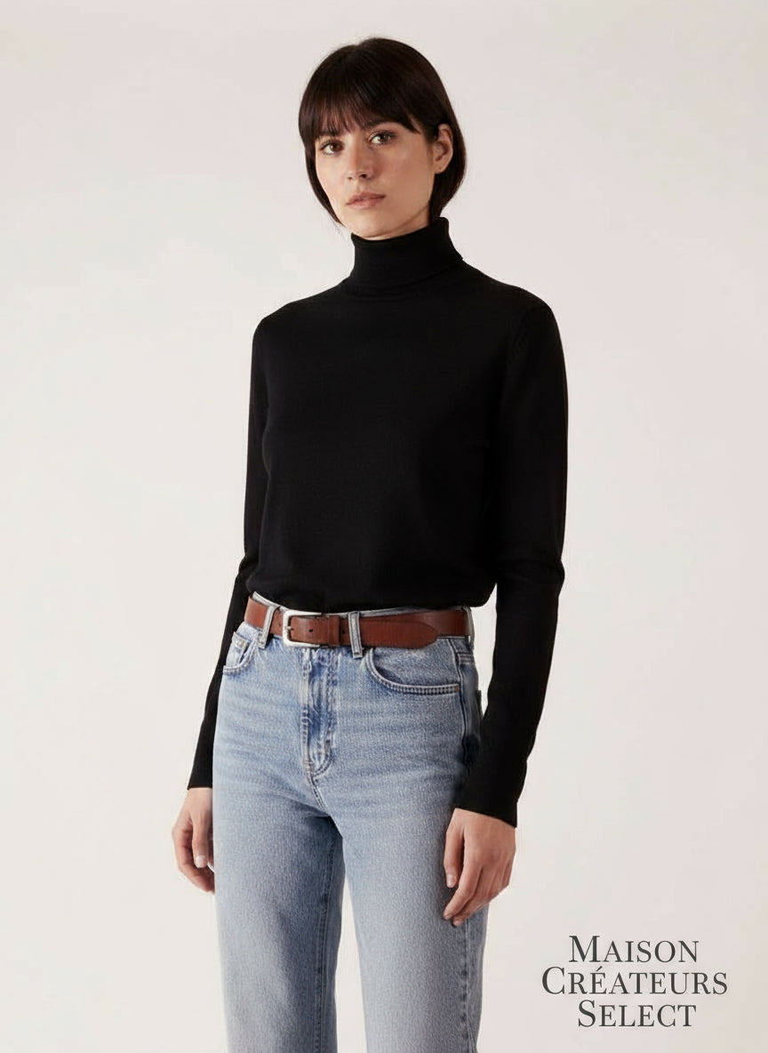 Pull col roulé en maille cachemire et laine: Noir / Taille unique