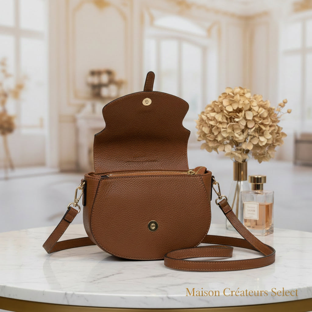 SAC BANDOULIERE CUIR GRAINE MADELENA CAMEL