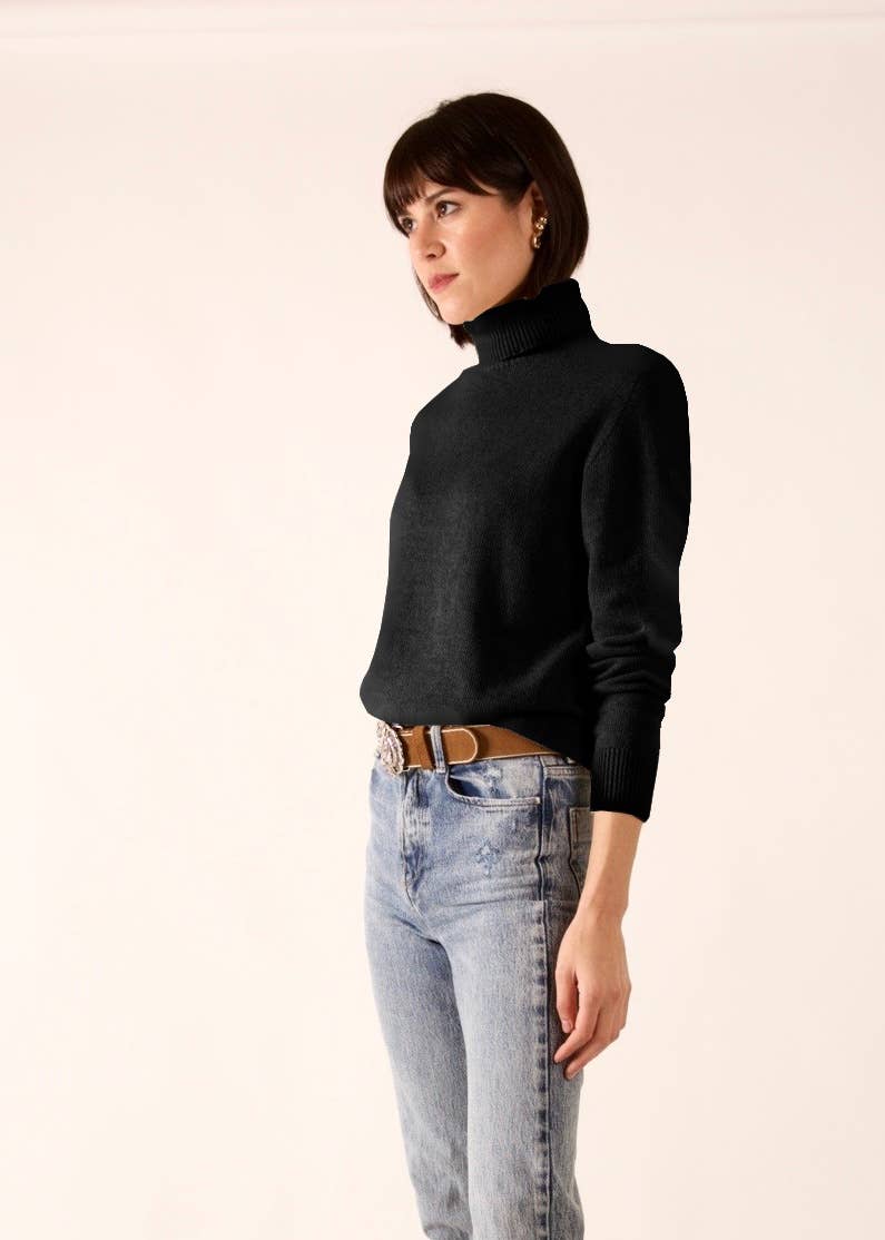 Pull col roulé en maille cachemire et laine: Noir / Taille unique