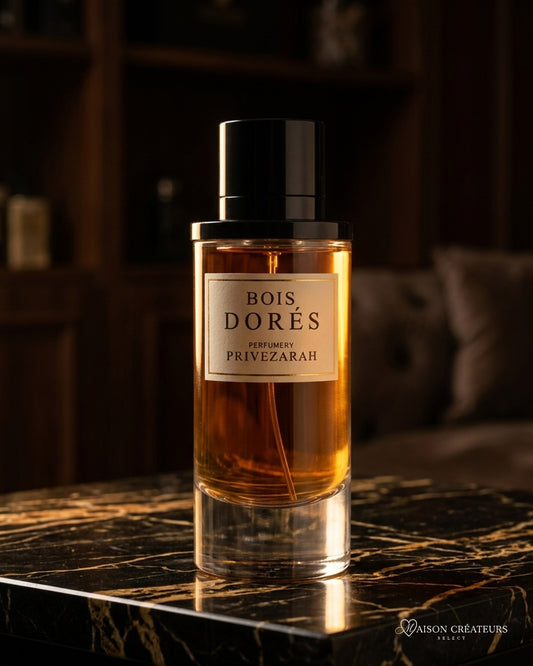 Parfum Bois Dorés Paris Corner sur marbre noir veiné d'or