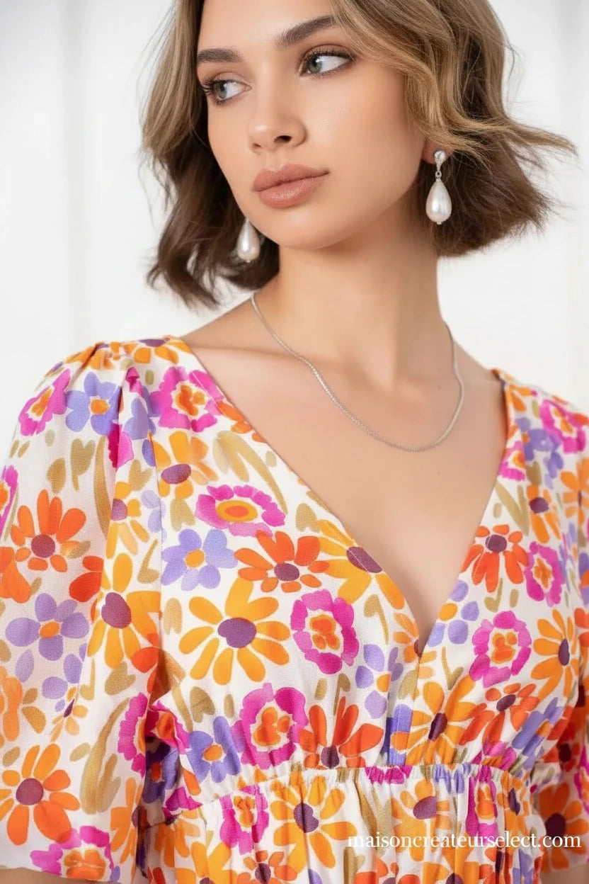 Robe dos nu croisé floral, look complet