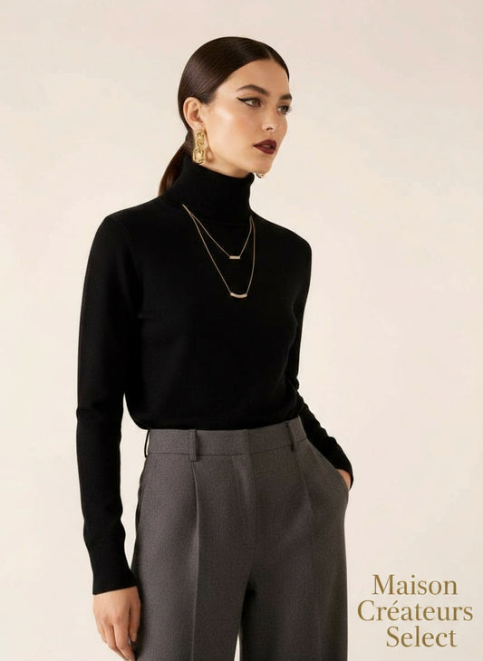 Pull col roulé en maille cachemire et laine: Noir / Taille unique