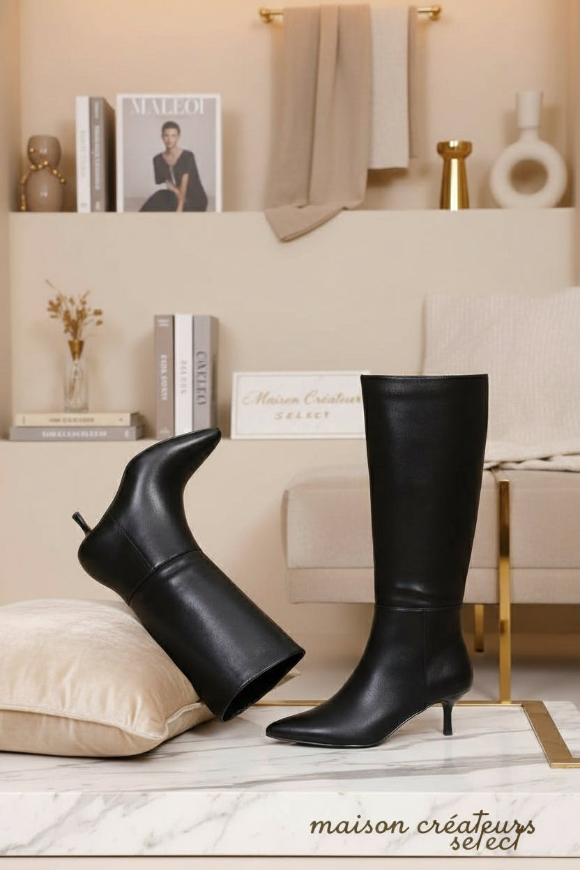 Botte à talons fins tendance pour femme Noir