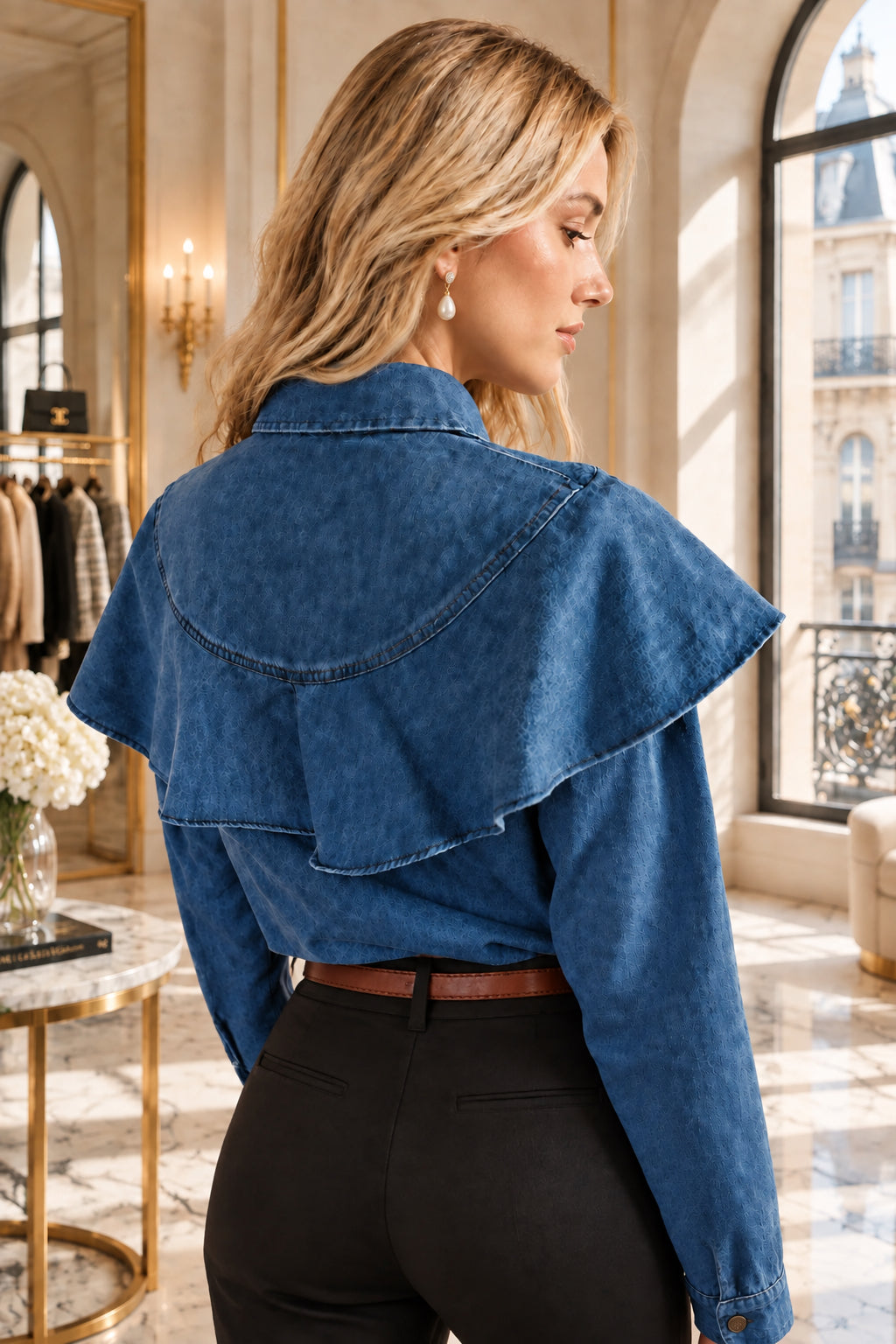 Chemise Cassis en denim à volants – Maison Créateurs Select