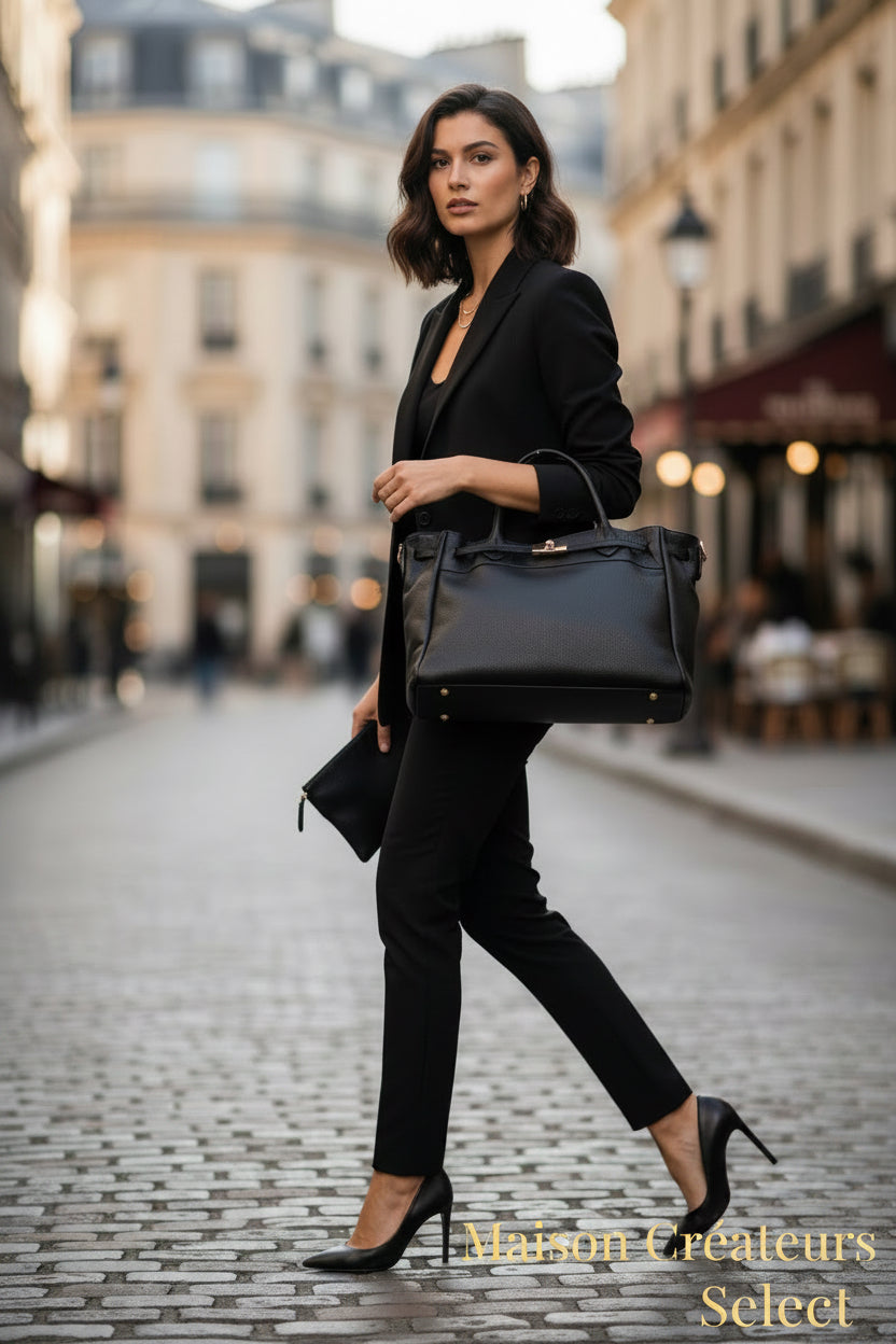 Sac cuir cabas grainé Henes noir, vue de face