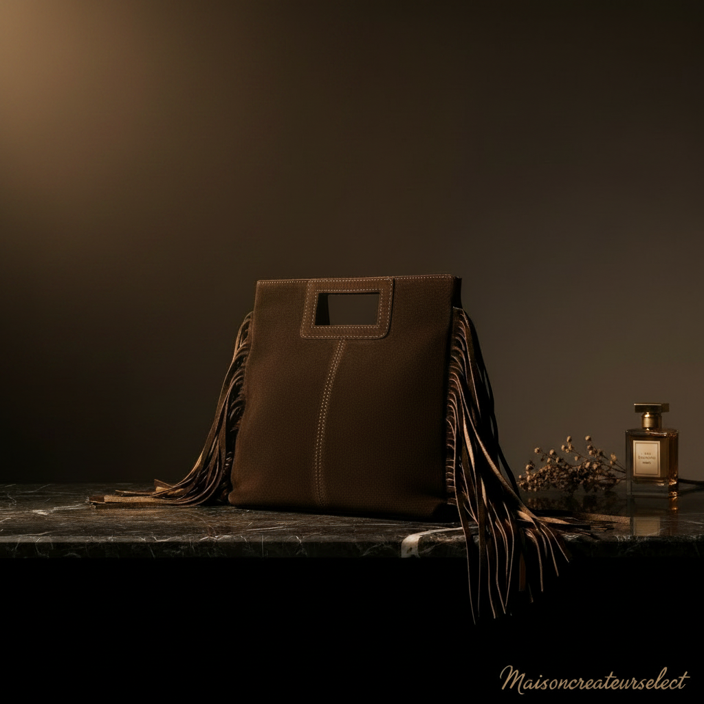 Sac Solène chocolat, gros plan cuir