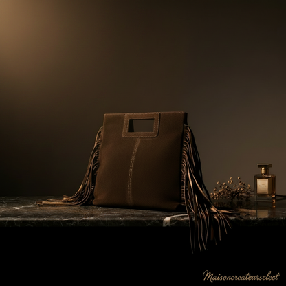 Sac Solène chocolat, gros plan cuir