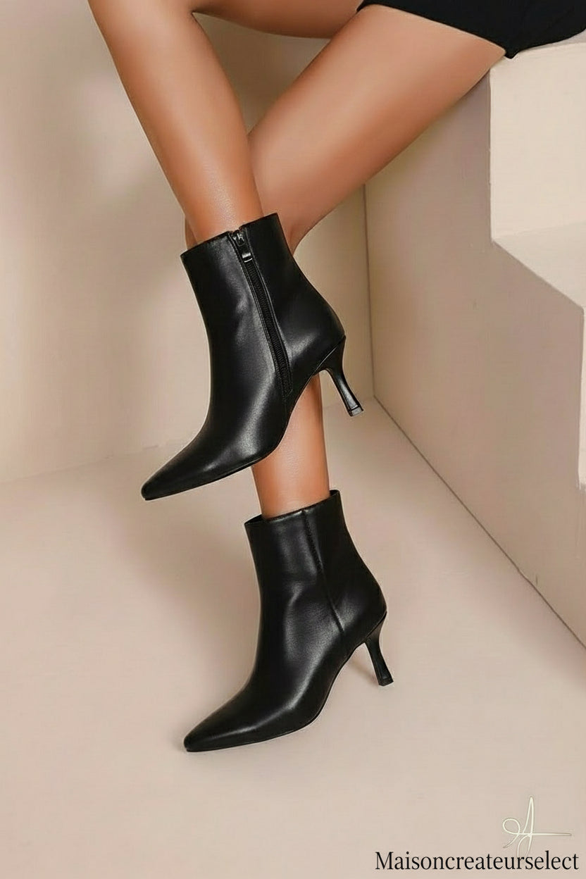 Bottines élégantes à talon fin et bout pointu Noir