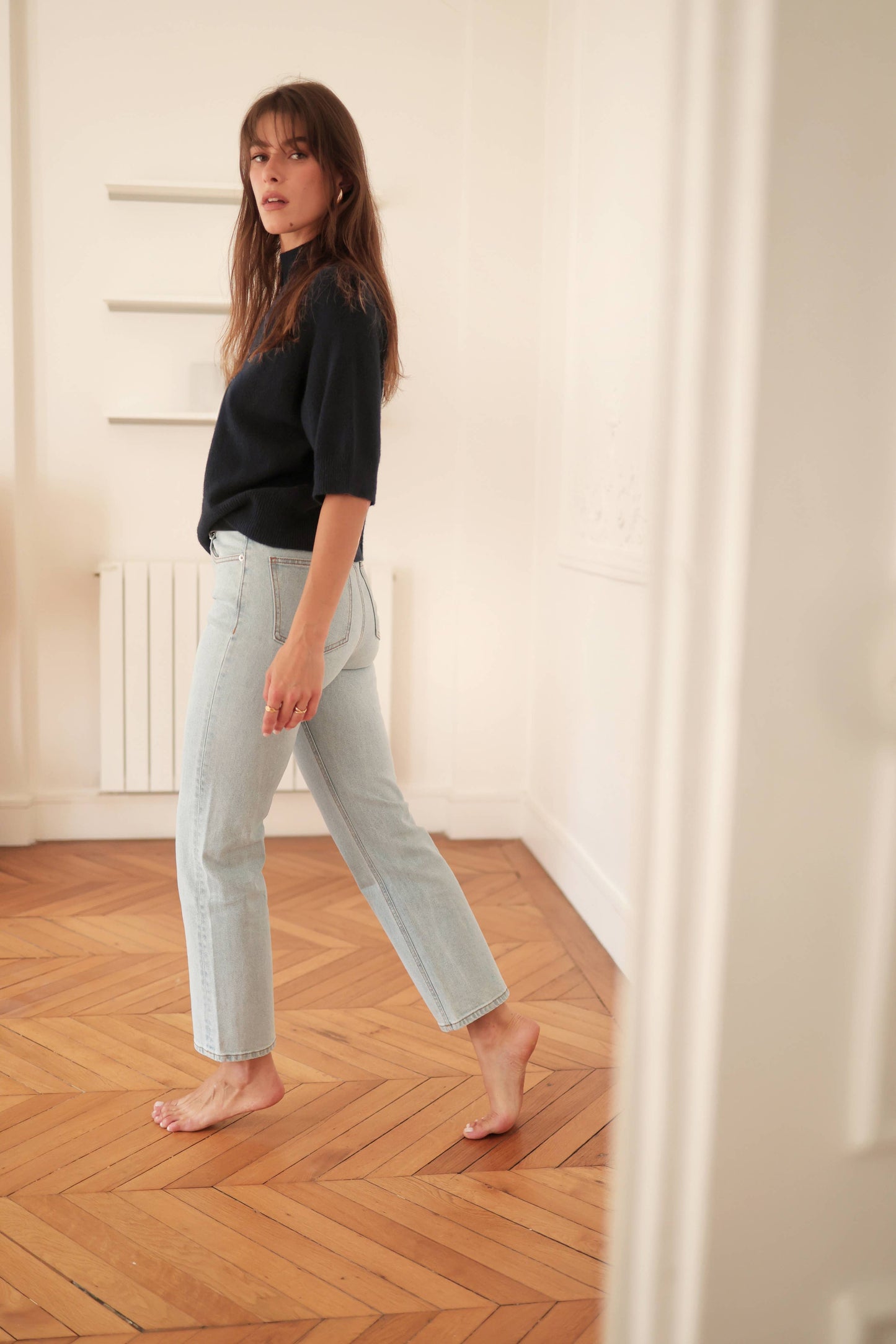 Jean droit taille haute: Brut