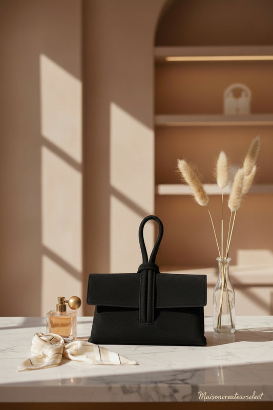 SAC POCHETTE CUIR SUÈDE CAPRI — NOIR