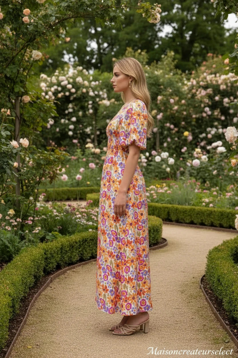Robe dos nu croisé floral, détail dos