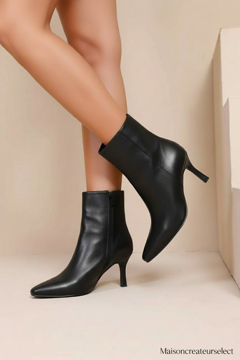 Bottines élégantes à talon fin et bout pointu Noir