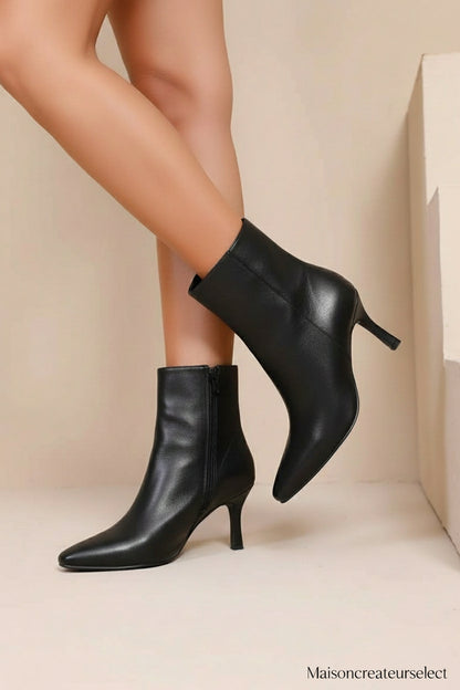 Bottines élégantes à talon fin et bout pointu Noir