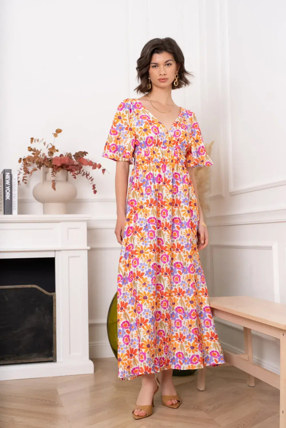 Robe dos nu croisé floral, portée