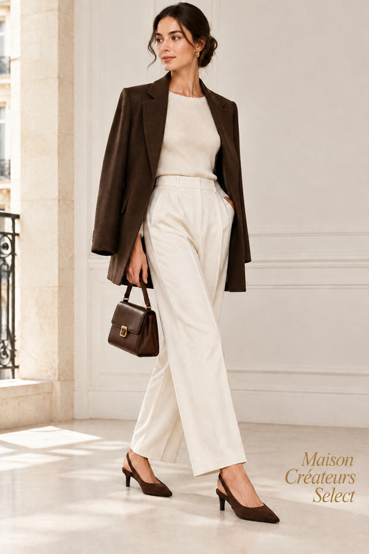 Escarpins Alma, slingback en suédine marron à bout pointu et talon kitten – Maison Créateurs Select