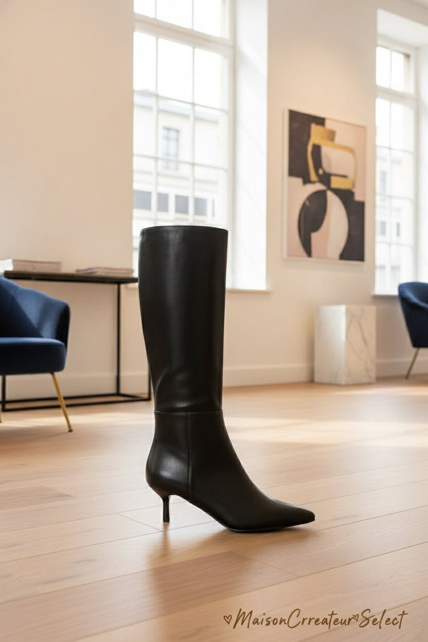 Botte à talons fins tendance pour femme Noir