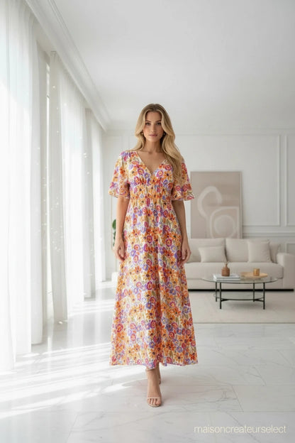Robe dos nu croisé floral, vue arrière