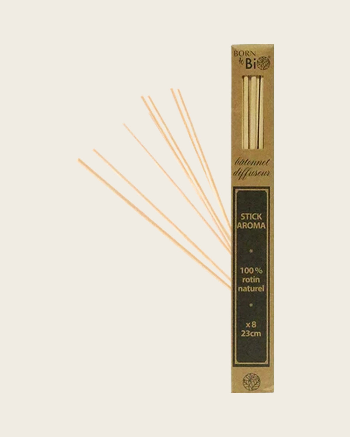 Lot de 8 bâtonnets diffuseurs en rotin Born to Bio dans leur étui kraft