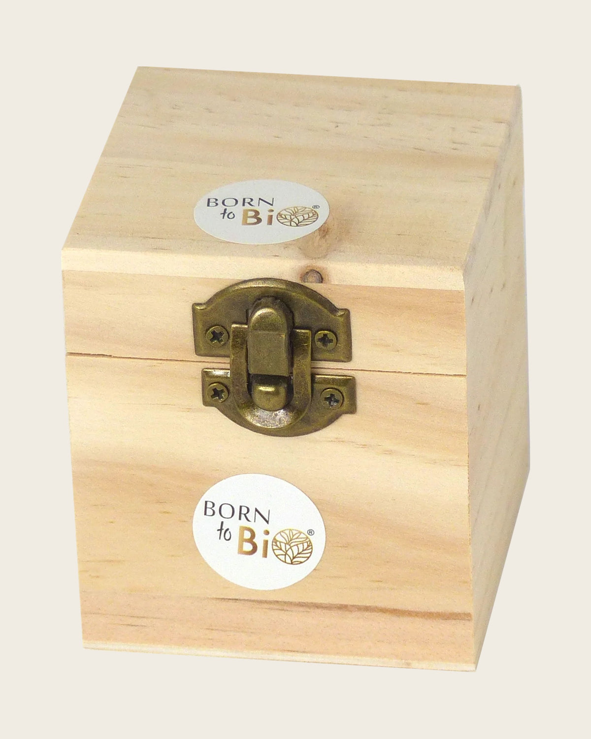 Boîte en bois pour quatre flacons d'huiles essentielles, fermoir laiton