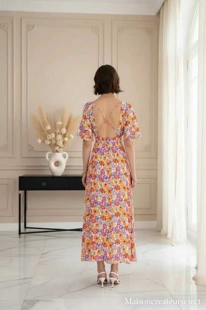 Robe Longue Dos Nu Croisé — Imprimé Floral