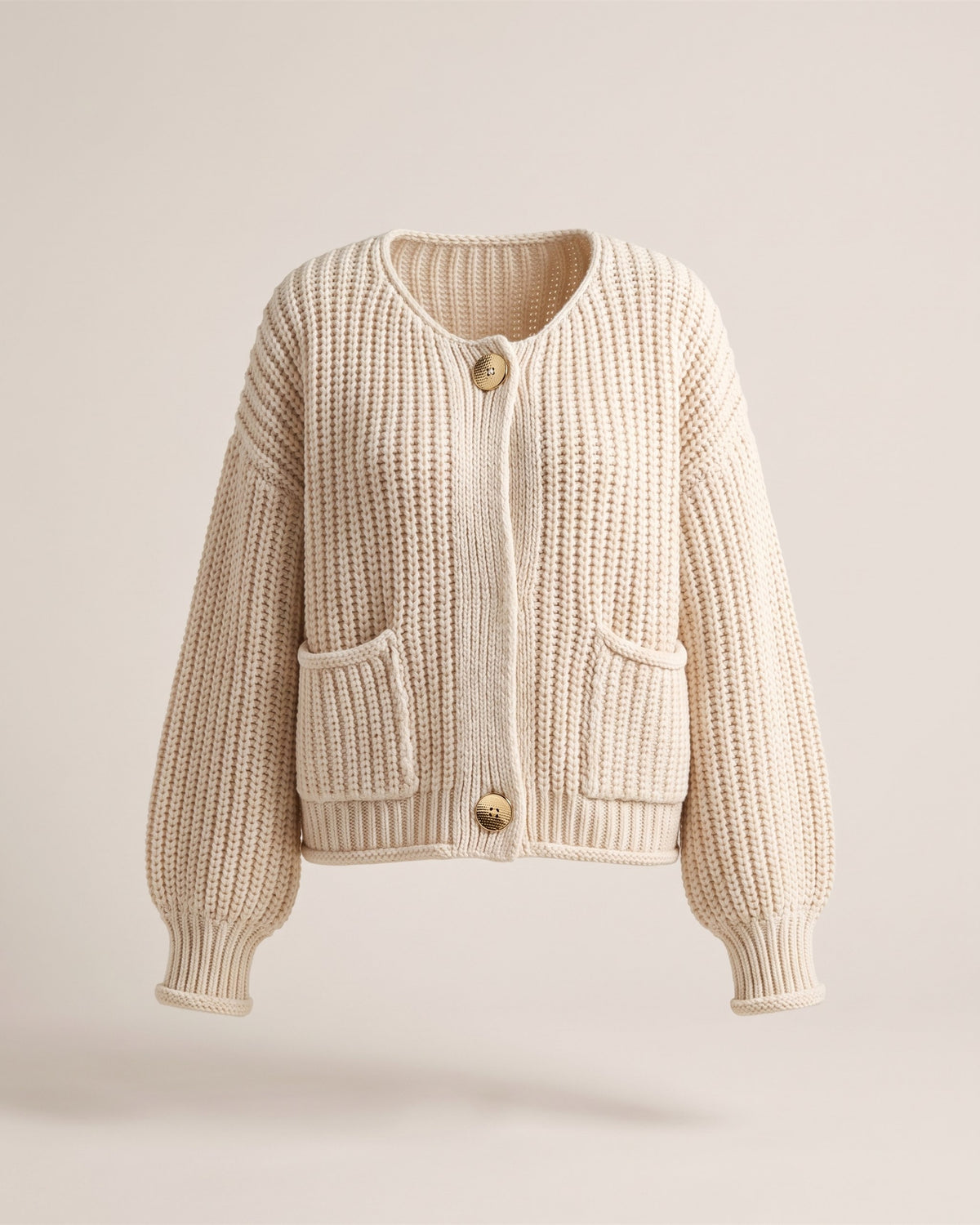 Cardigan oversize en grosse maille écrue à boutons