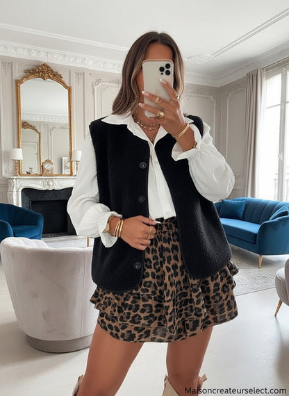 Veste sans manche moumoute - 3114: Noir