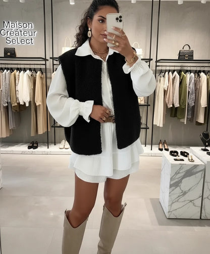 Veste sans manche moumoute - : Noir