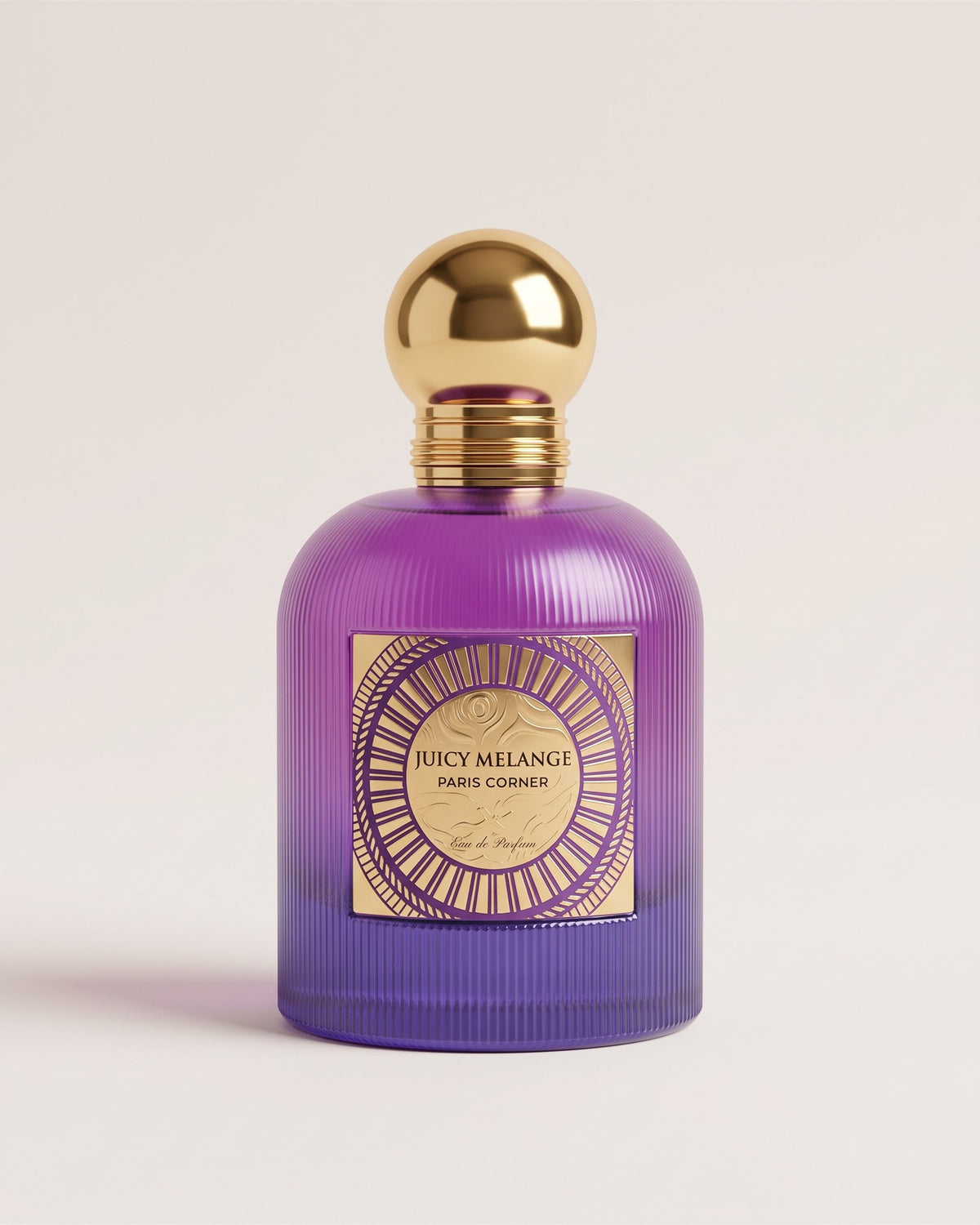 Eau de parfum Juicy Melange de Paris Corner, flacon violet cannelé à bouchon doré