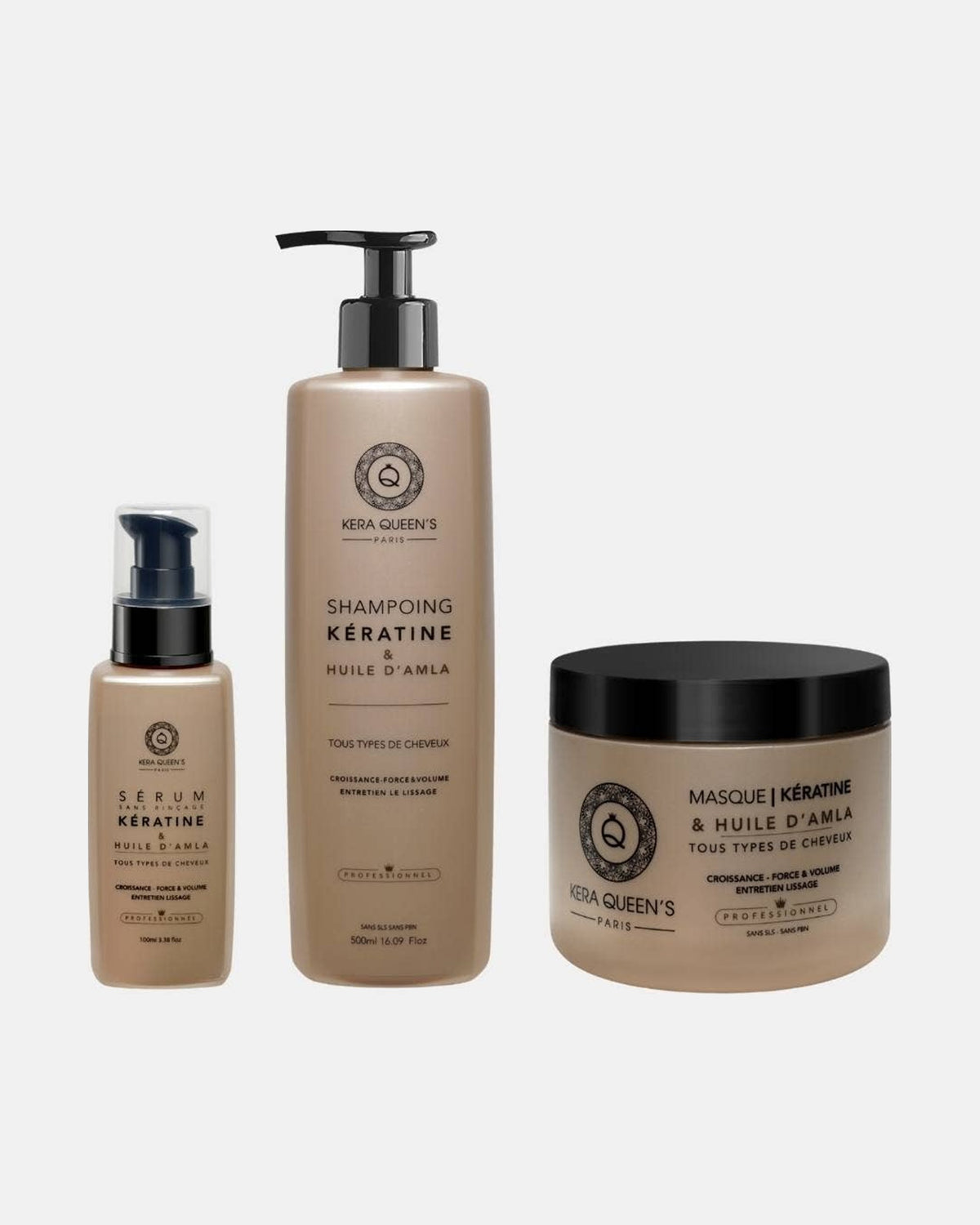 Kit trio Rituel Huile d'Amla Kera Queen's : shampoing, masque et sérum