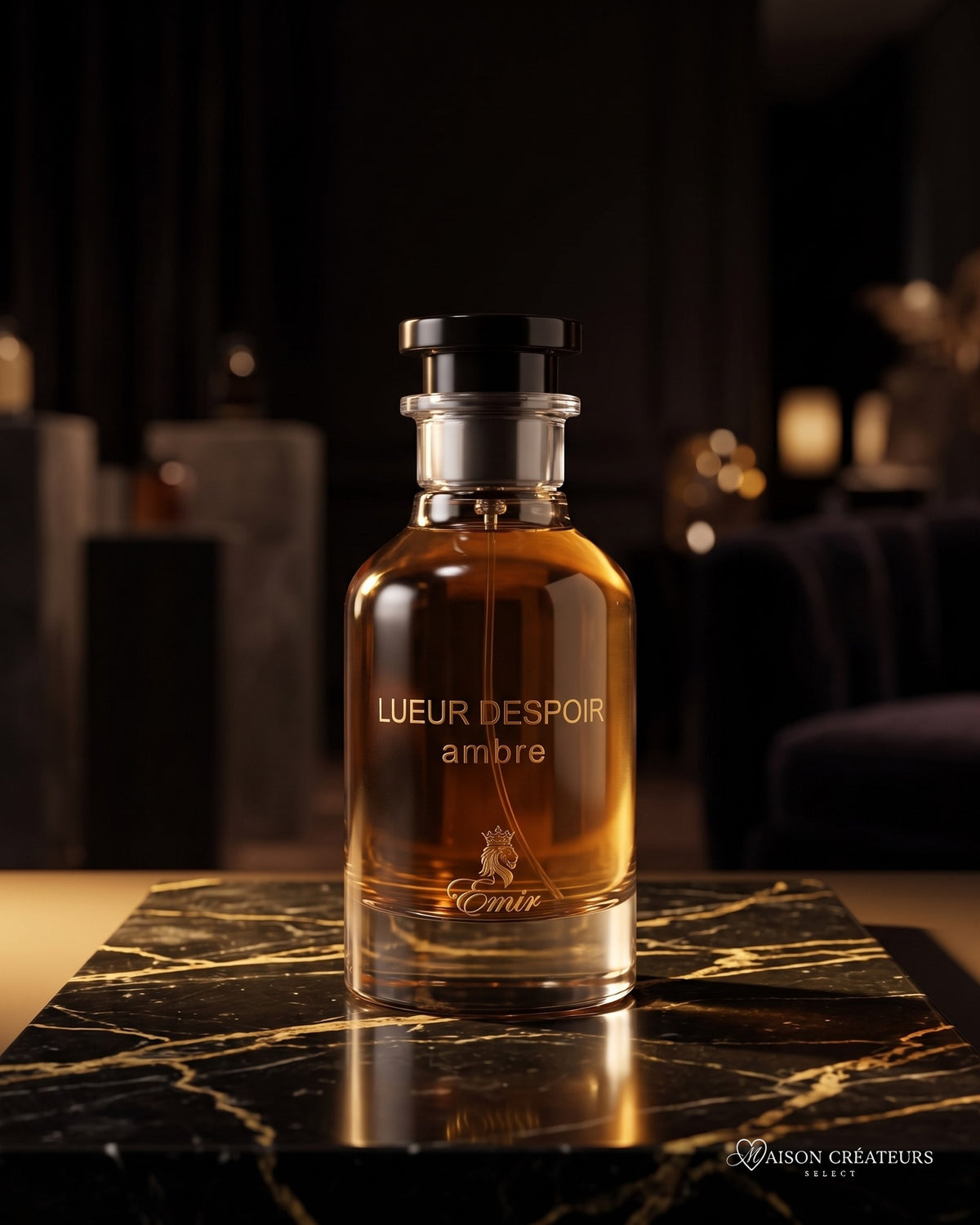 Parfum Lueur d'Espoir Ambre Paris Corner sur marbre noir veiné d'or