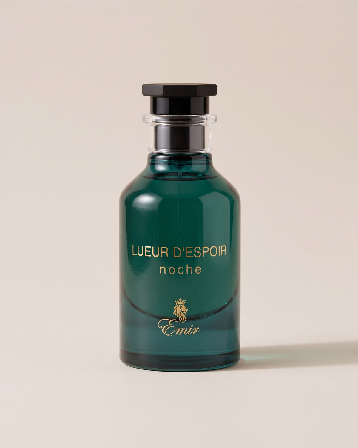Eau de parfum Lueur d'Espoir Noche de Paris Corner Emir, flacon vert émeraude à bouchon noir