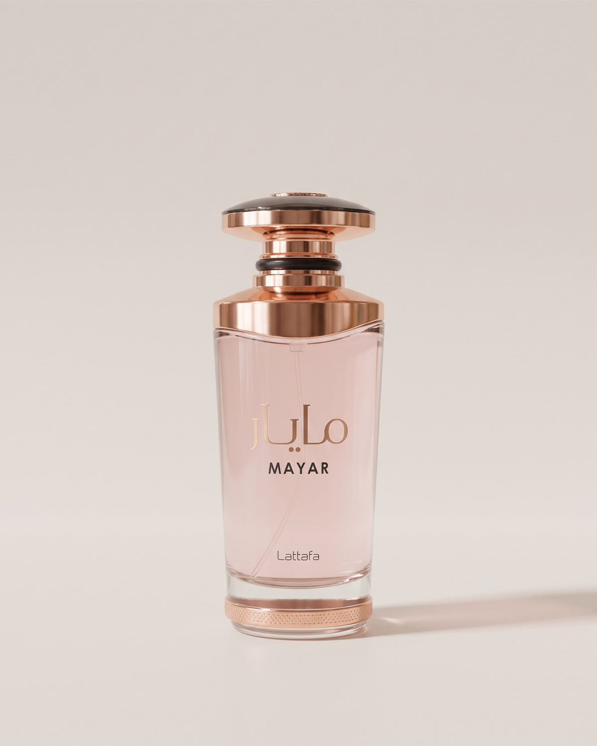 Eau de parfum Mayar de Lattafa, flacon rose à bouchon or rose