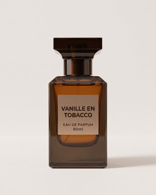 Eau de parfum Vanille en Tobacco de Fragrance World, flacon brun ambré 80 ml